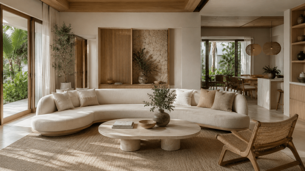 Soft Minimalism, Bukan Mewah, Justru Jadi Favorit Ruang Keluarga 2026 5 Ciri soft minimalism berupa warna hangat kayu linen furnitur organik dan cahaya alami